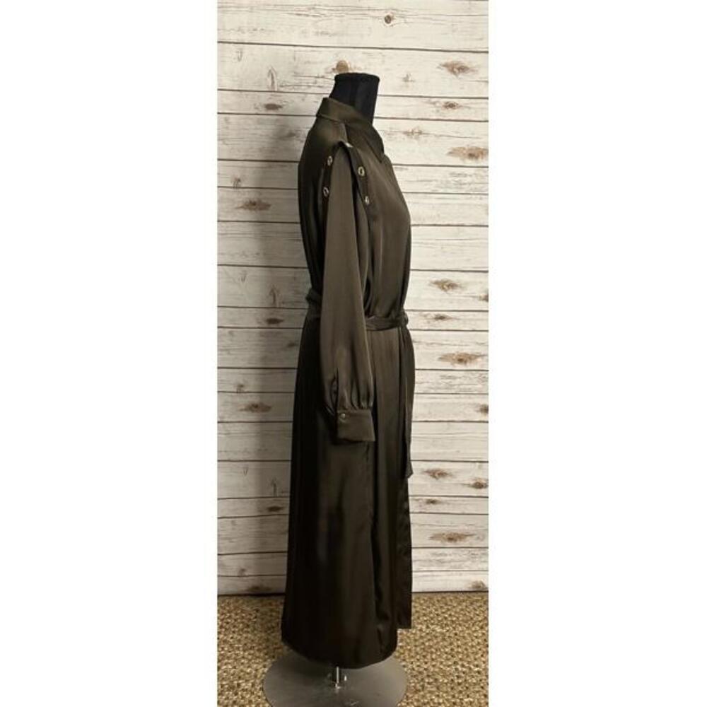 Zara olive green satin grommet detail belted Ring Trim maxi shirtdress Size M - Picture 11 of 13